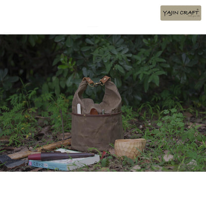 YAJIN CRAFT Camping Cookware Storage Bag, Canvas Camp Kitchen Organizer for Cooking Utensils, Pots, Pans & Mess Kit – Heavy-Duty Water-Resistant Outdoor Storage Case L