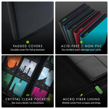 Vault X 4 Pocket Trading Card Zip Binder, 160 Cards, Premium Exo-Tec Album Material, 20 Side-Loading Pages, Folder for Collectible Games, Sports, TCG (Black)