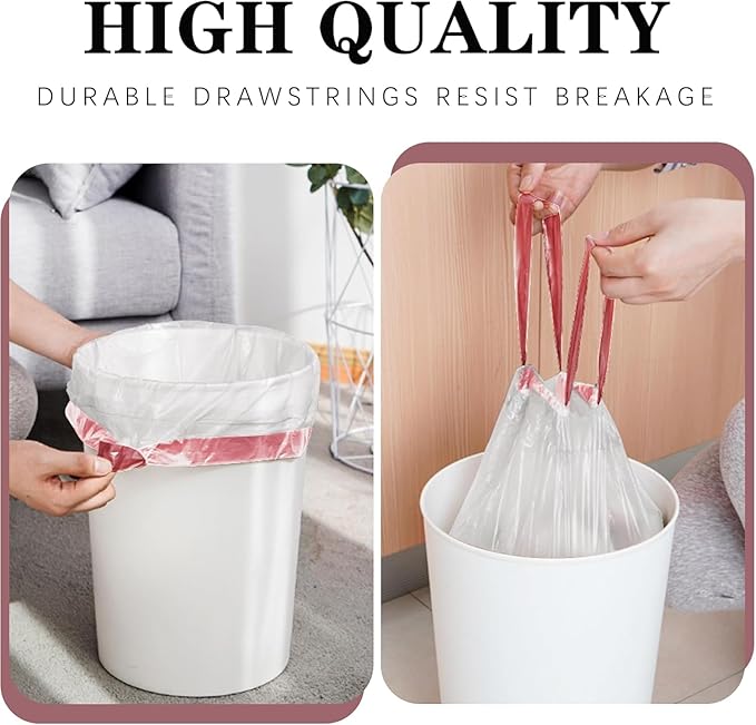 8 Gallon Plastic Trash Bags 330 Count White Drawstring Thick Garbage Bags