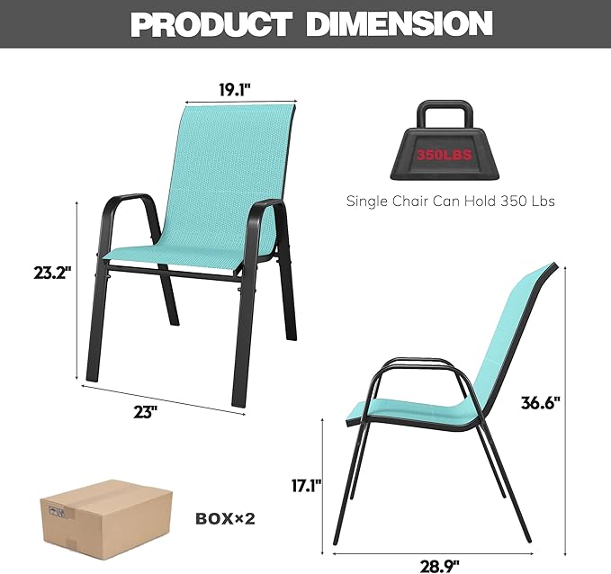 Patio Chairs Set of 4, Stackable Outdoor Dining Chairs for All Weather Textilene Fabric & Metal Frame, Outdoor Chairs Set for Backyard Deck Garden