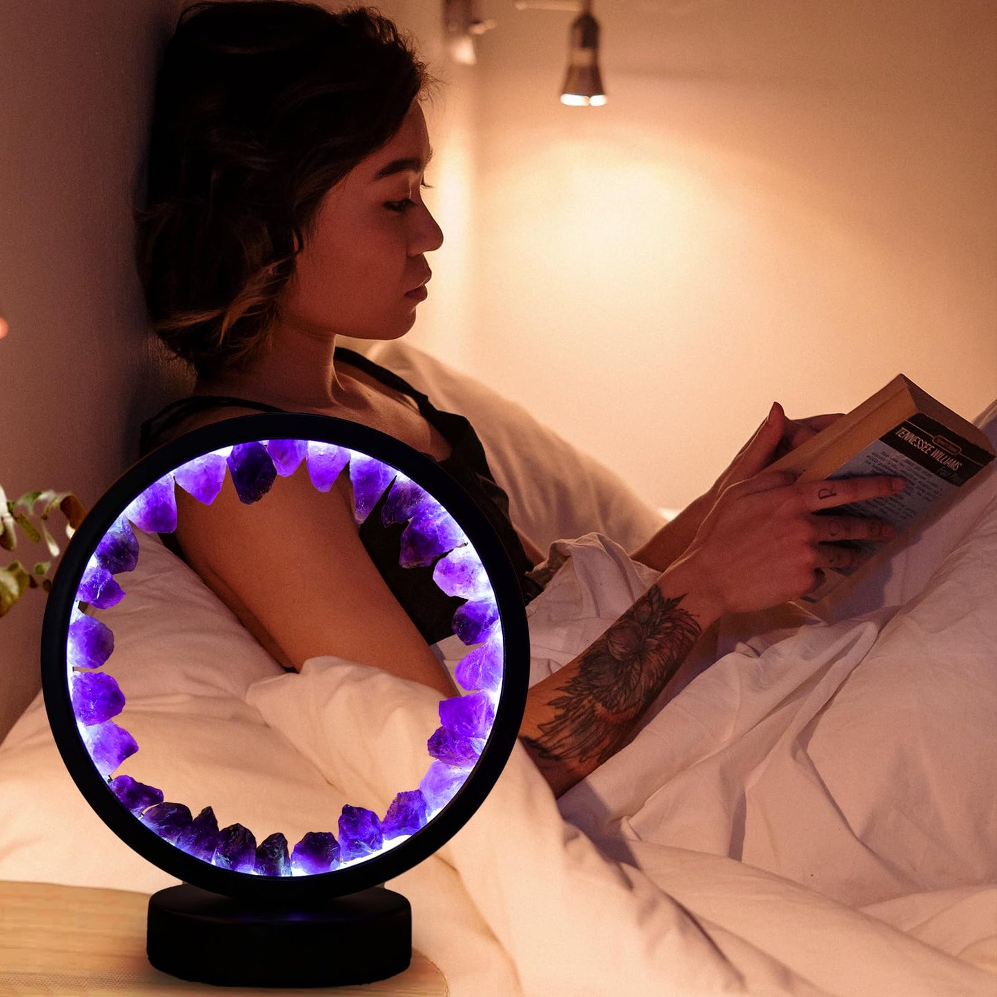 Runyangshi Runyansghi Amethyst Night Lamp 8.6'' Natural Healing Crystal Bedside USB Port 3 Colours Dimming Mode Bedroom Suitable Light for Living Room Office Home Decor Ideal Gift