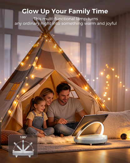 EZVALO Gifts for Women, 4-in-1 Bedside Lamp with Dimmable Night Light, Bluetooth Speaker, Charging Station and Phone Holder, Birthday Gifts for Mom, Teens, Family and Friends