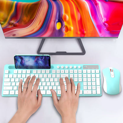 Wireless Keyboard and Mouse Combo, MARVO 2.4G Ergonomic Wireless Computer Keyboard with Phone Tablet Holder, Silent Mouse with 6 Button, Compatible with MacBook, Windows (Black)