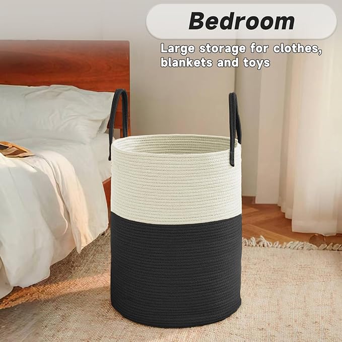Large Woven Laundry Basket Hamper, 80L Cotton Rope Storage Bin