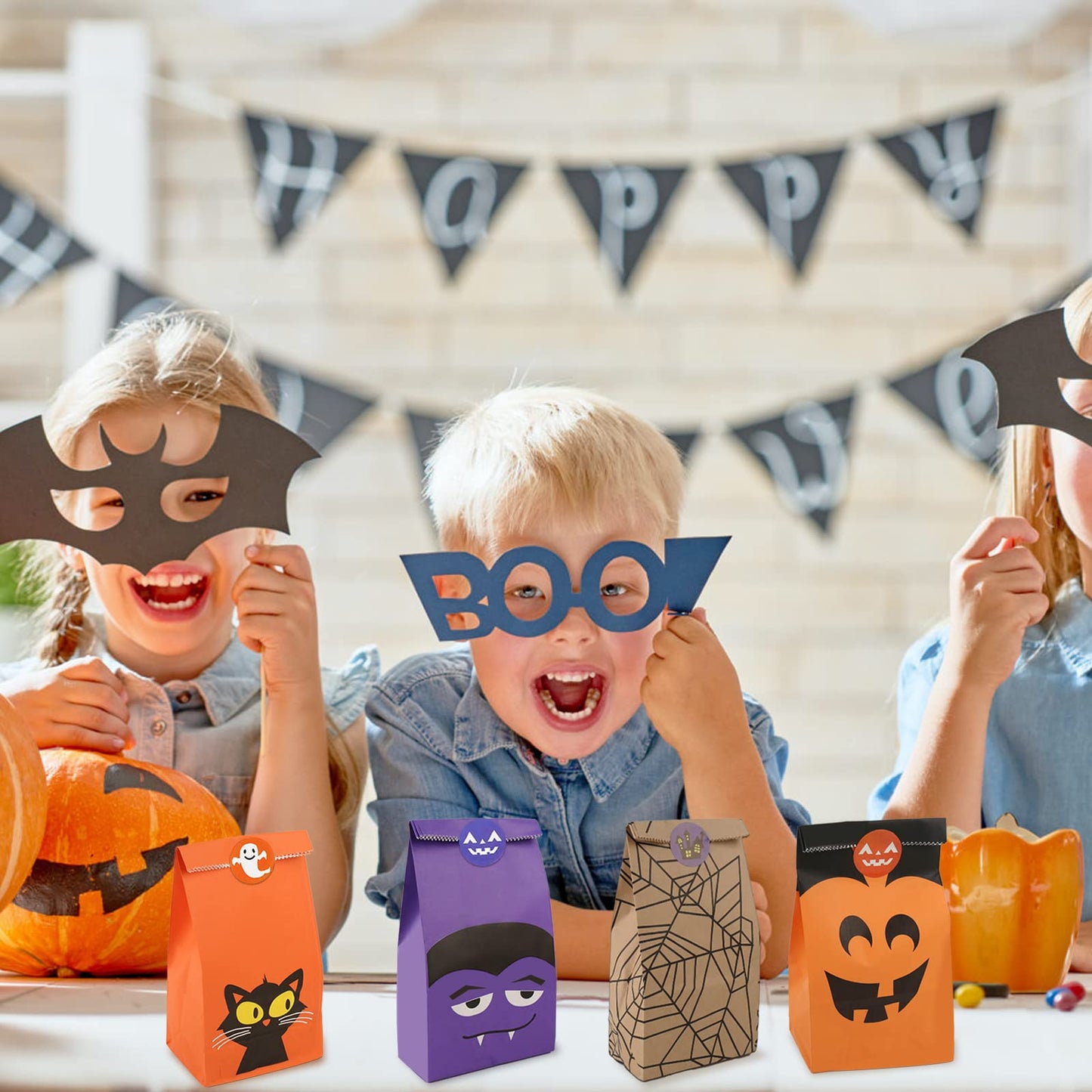 Rulyyo Halloween Trick or Treat Goody Gags Gift Bags, 8 Design, 40 PCS Halloween Treat Bags Party Favor Candy Bags