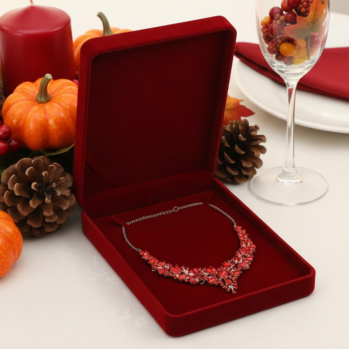 Douaowoc 2 Packs Jewelry Set Wine Red Velvet Box Necklace Earring Ring Necklace Bracelet Gift Display Case Wedding Jewelry Storage Holder(Jewelry Not Contained
