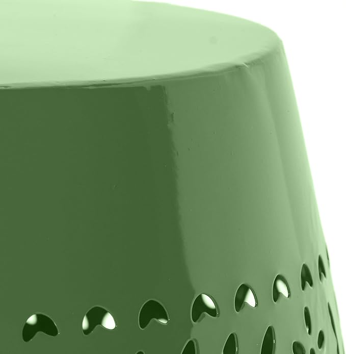 Christopher Knight Home Zoey Small Outdoor Side Table, Lace Cut Iron End Table, Metal Outdoor Stool, Hollow Drum Round Side Table, Decorative Garden Stool with Cutout Design for Patio Balcony, Green