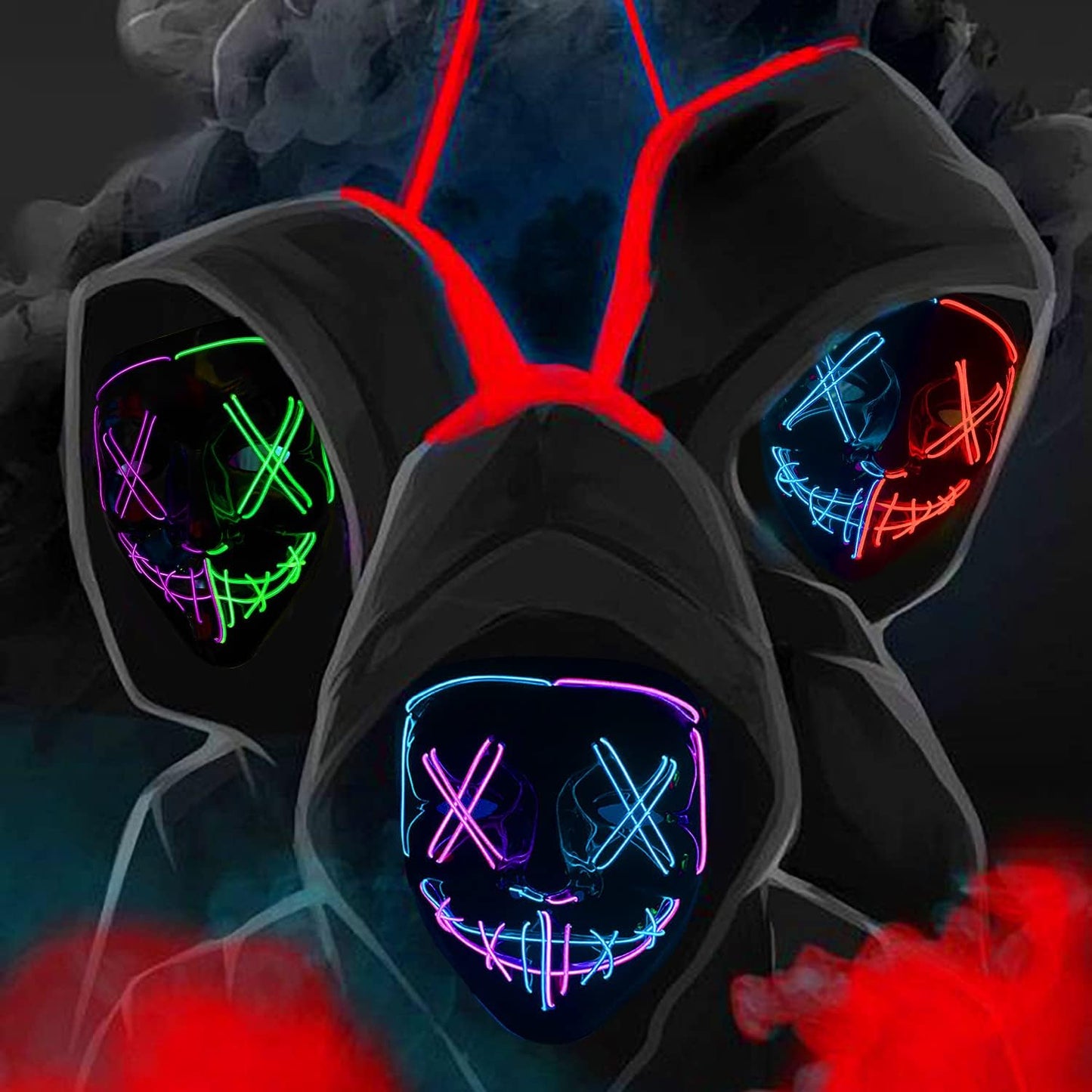 BOMLY Halloween Purge Light Up Scary Mask - LED EL Wire Mask for Festival Party Gifts