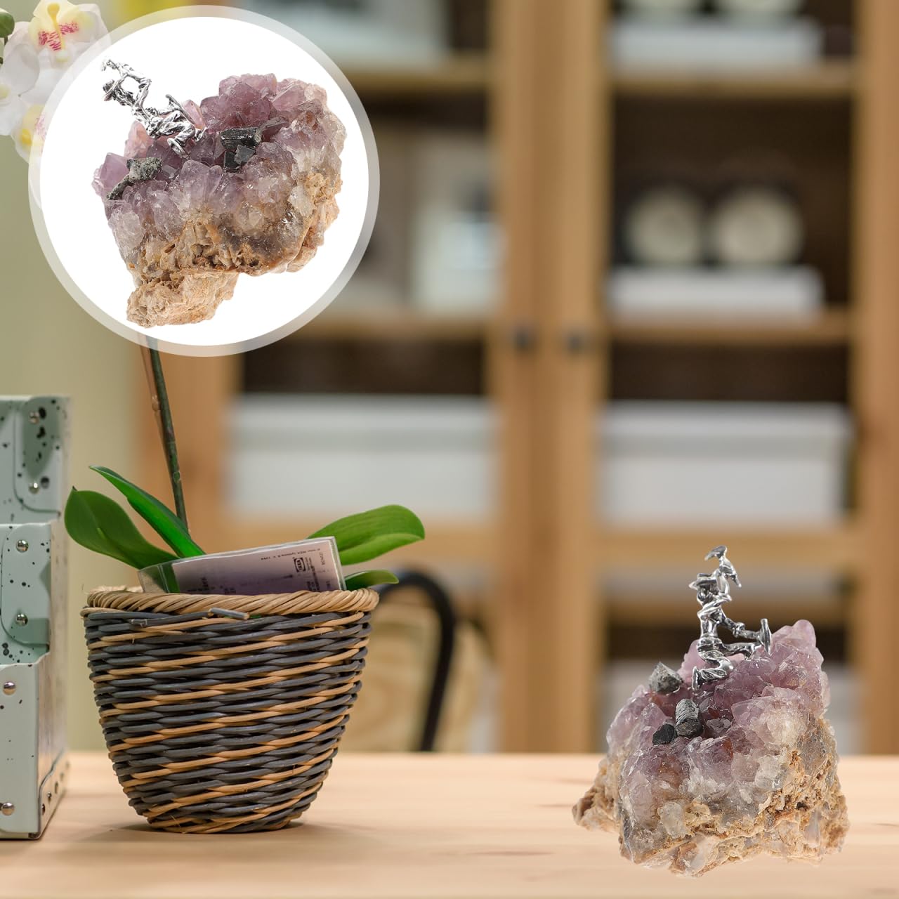 GOOHOCHY Natural Amethyst Cluster Ornament Miner Figurine Decor 2.55X2.36X1.65In Crystal Desktop Gemstone Decor for Home and Office Healing