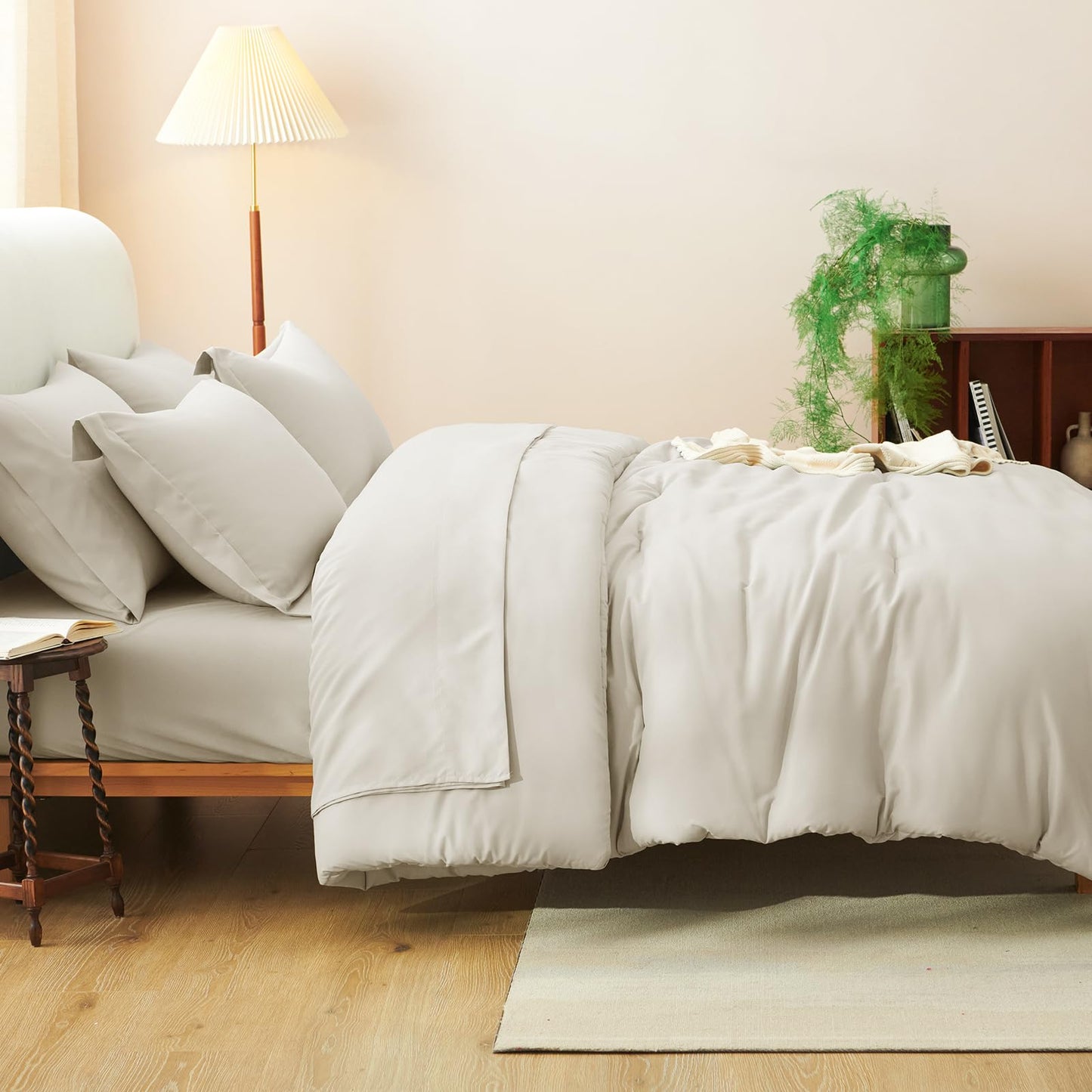 CozyLux King Size Comforter Set Beige, 7 Pieces Bed in a Bag King Comforter Set with Sheets, Luxury Soft Bedding Sets with Down Alternative Comforter, Fitted Sheet, Flat Sheet, Pillowcases & Shams