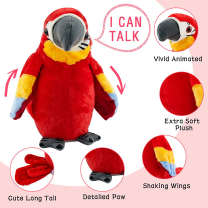 Surplex Sound Repeating Parrot Plush Plush Interactive Toy, Waving Wings Electronic Record Bird Stuffed Animal Sensory Educational Toy Cute talking parrot Birthday Xmas Gift for Kids ＆ Baby