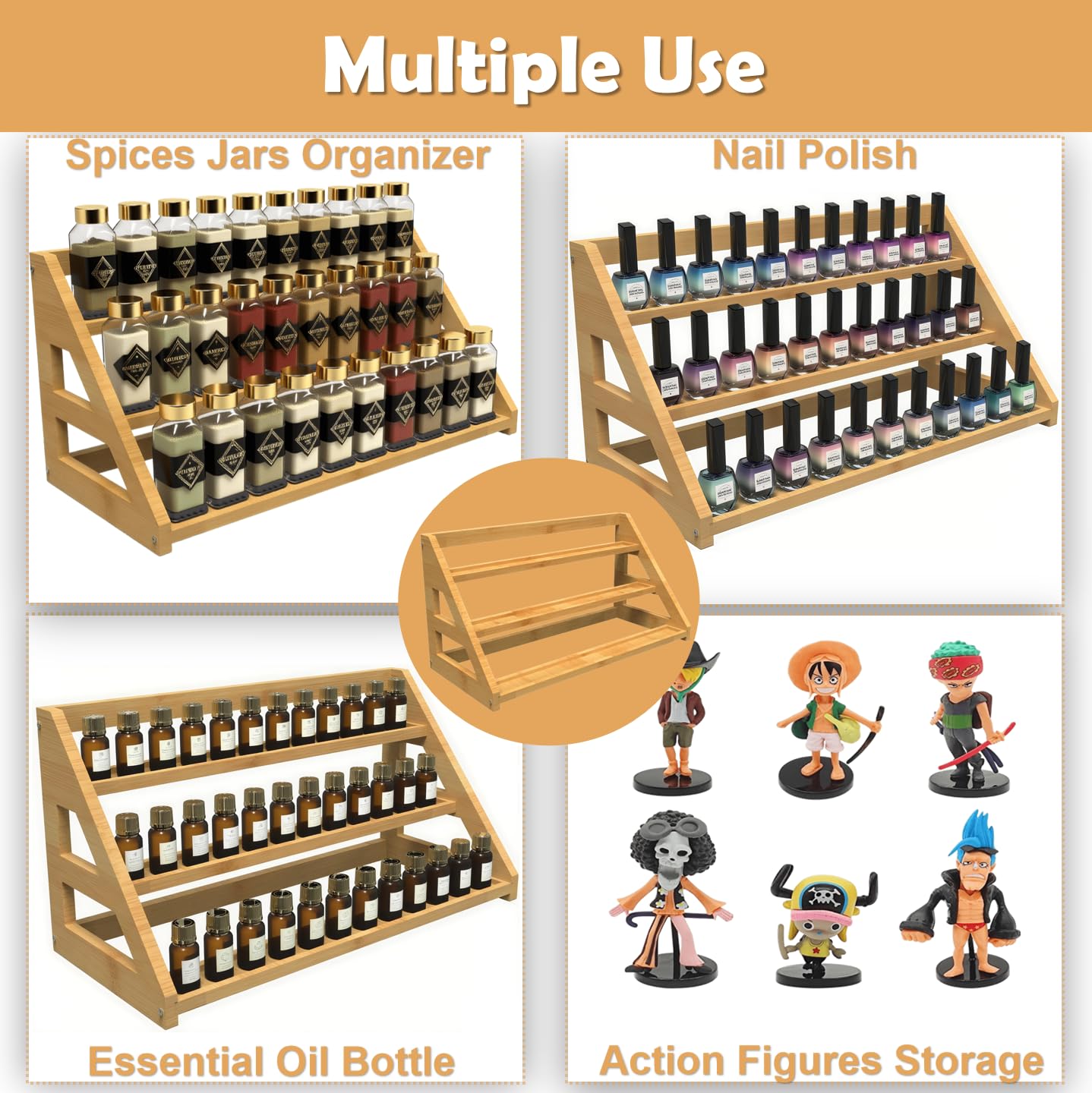 Rasydyn Bamboo Tier Spice Rack Organizer: 17.5 Inch Wide Kitchen Cabinet Countertop Spice Jar Organizer for Home Organization