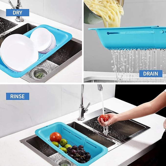 LASSHSWA Collapsible Colander for Kitchen, Over the Sink Strainer Basket for
