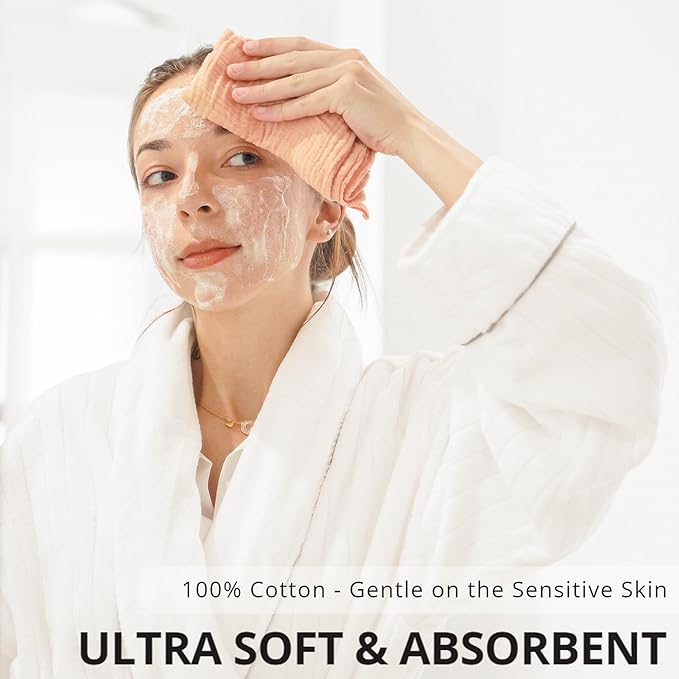 Konssy 7-Pack Soft Cotton Face Wash Cloths, Reusable Absorbent Washcloths