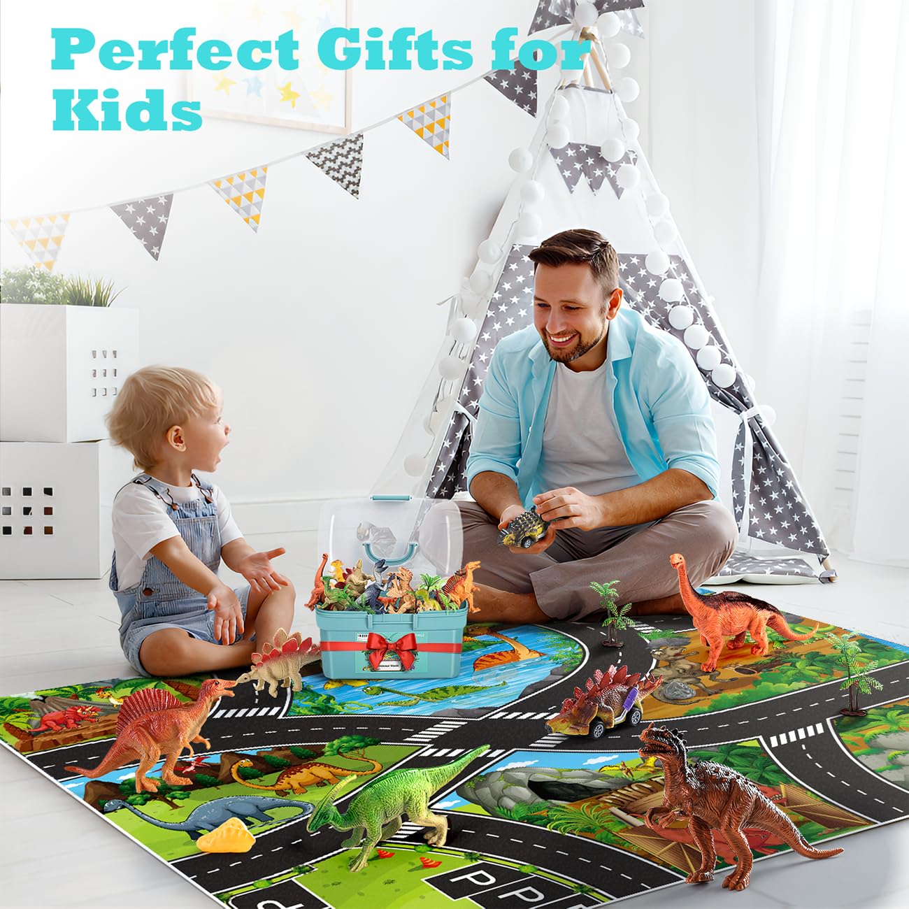 HahaGift Dinosaur Toys for 3 4 5 6 Year Old Boys Gifts, Dino Games for Kids Age 3 4 5 6 7 Year Old Boy Toys, Dinosaur Figures Play Mat Set for Boys Toy Age 3-5 Gifts for 3-6 Year Old Girls
