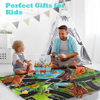 HahaGift Dinosaur Toys for 3 4 5 6 Year Old Boys Gifts, Dino Games for Kids Age 3 4 5 6 7 Year Old Boy Toys, Dinosaur Figures Play Mat Set for Boys Toy Age 3-5 Gifts for 3-6 Year Old Girls