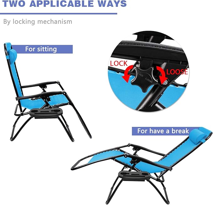 Homall Zero Gravity Chair Adjustable Folding Lawn Lounge Chairs Outdoor Lounge Gravity Chair Camp Reclining Chair with Pillows for Poolside Backyard and Beach Set of 2 (Sky Blue)