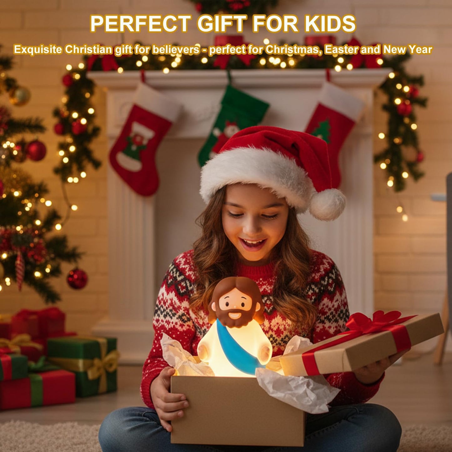 magical JD Little Jesus Night Light, Mini Silicone Jesus Lamp, Dimmable Rechargeable Touch Bedside Lamp for Nursery & Kids, Ideal Religious Gift for Christmas, Easter and Baptism (Blue)