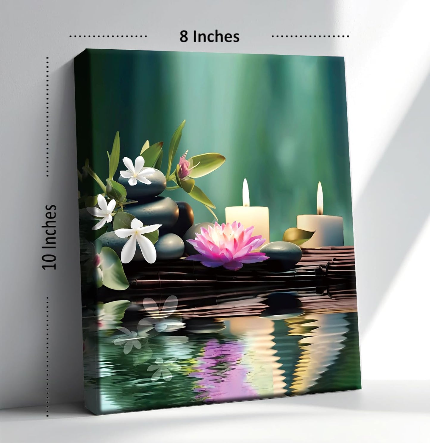 TANXM Set of 4 Zen Spa Canvas Wall Art, Meditation Stone Lotus Bamboo Water Print, Calming Yoga Room Decor for Bathroom Living Room, Ready to Hang 8 x 10 IN