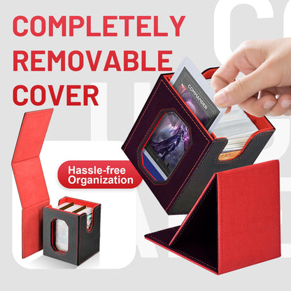 Trading Card Storage Box with Commander Display for MTG, TCG, Sports Cards, 5-in-1 Card Deck Box, Holds 450+ Double-Sleeved Cards, 4 Individual Deck Cases with Covers, Dice Tray & Magnetic Holders