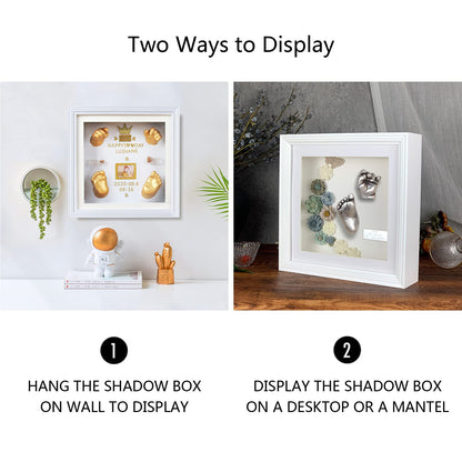 10x10 Shadow Box Frame, 3D Shadow Box Display Case with European Border, Memory Box for Baby Handprint & Footprint DIY Hand Foot Print 3D Plaster, Collages, Collections, Mementos(2-inch Depth, White)