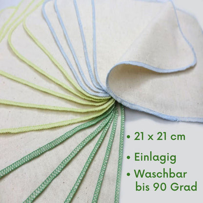 avo + cado Organic Cotton Single Layer Flannel Washcloths - Pack of 15 - Reusable Baby Washcloths to Replace Wet Wipes - Small Washable Mini Cotton Wipes (Colour: Green)