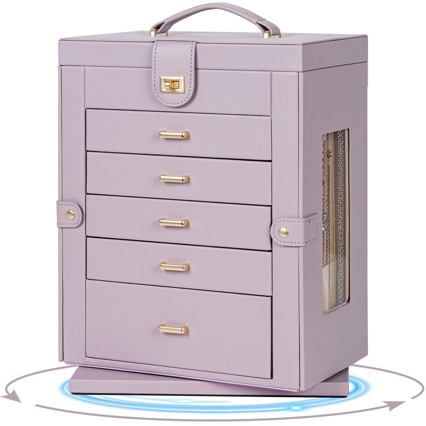 AKOZLIN 360° Rotating Jewelry Box 6-Tier Organizer Functional Jewelry Storage Case for Women Girls Ring Necklace Earring Bracelet Holder with Mirror Purple