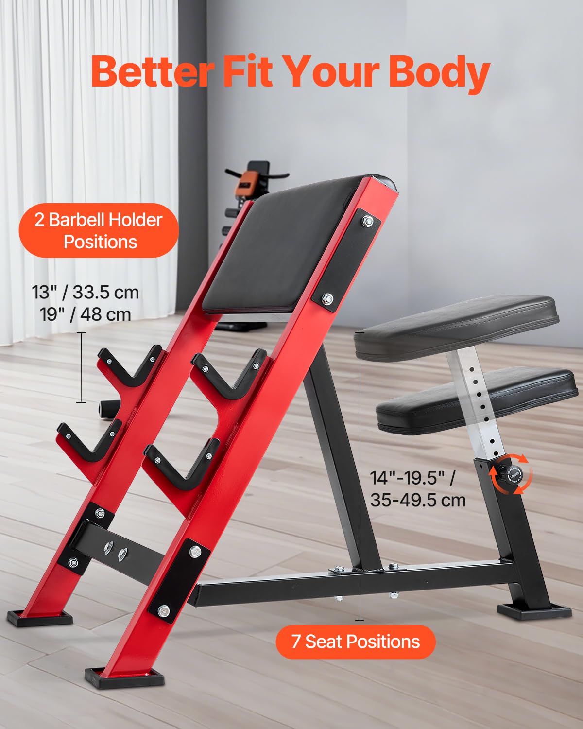 VEVOR Preacher Curl Bench, Strength Training Benches, Max Load 660 LBS Home Gym Fitness Equipment, Seated Arm Isolated Barbell Dumbbell Bicep Station, Adjustable Weight Bench with Bar Holders