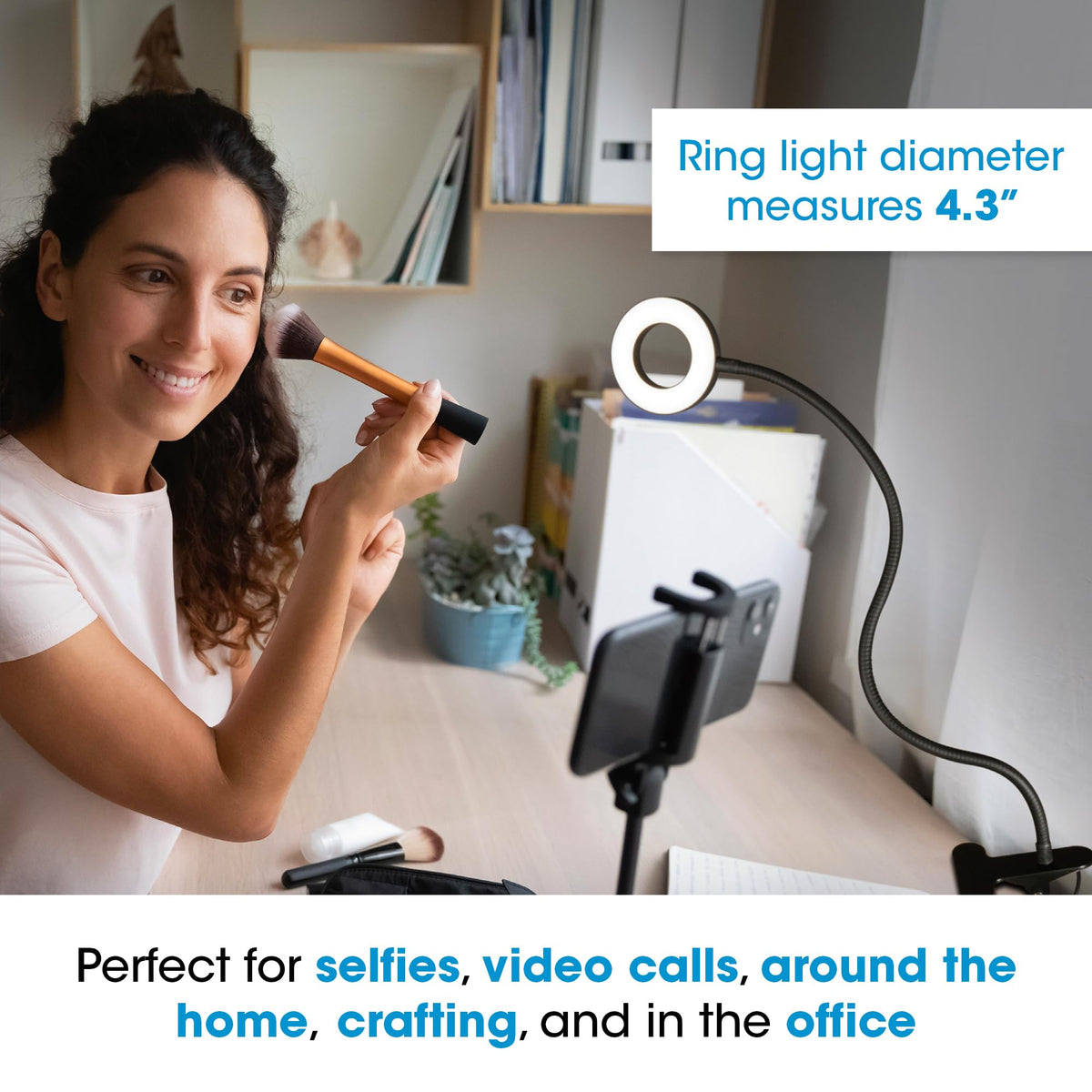 OttLite Capture Clip-On LED Desk Lamp and Ring Light for Desk, Use for Reading, Selfie, for Computer, ClearSun LED Technology, Dimmable with 3 Color Modes