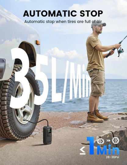 Tire Inflator Portable Air Compressor - Lamicall [5X Faster][150 PSI] Rechargeable Car Air Pump, Digital Pressure Gauge, LED Light, Cordless Pump Valentine's Day Gifts for Car, Bike, Motorcycle, Ball