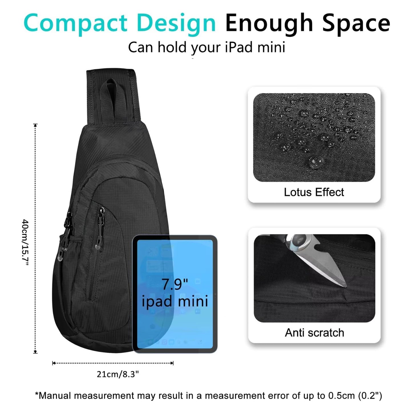 TITECOUGO Small Sling Bag Lightweight Crossbody Bag for Women Rucksack for Men Running Backpack Travel Chest Pack Shoulder Daypack for Hiking Outdoor Gym Work Sports Black/Black