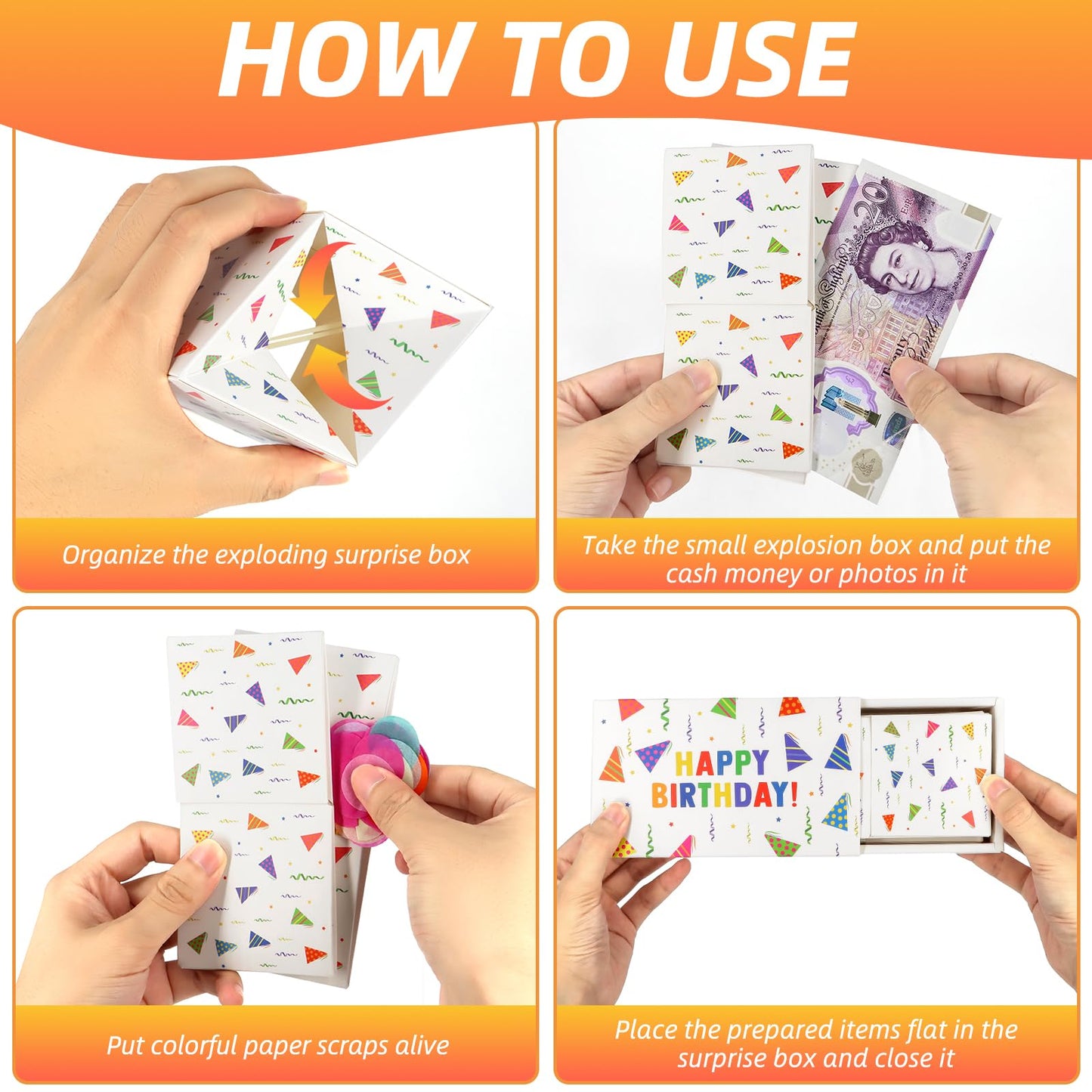 Giftota Happy Birthday Surprise Gift Box Explosion for Money, Money Gift Box Explosion with Confetti, Pop Out Money Gift Box, Money Box for Cash Gift, Cash Explosion Gift Box for Women Men Kids