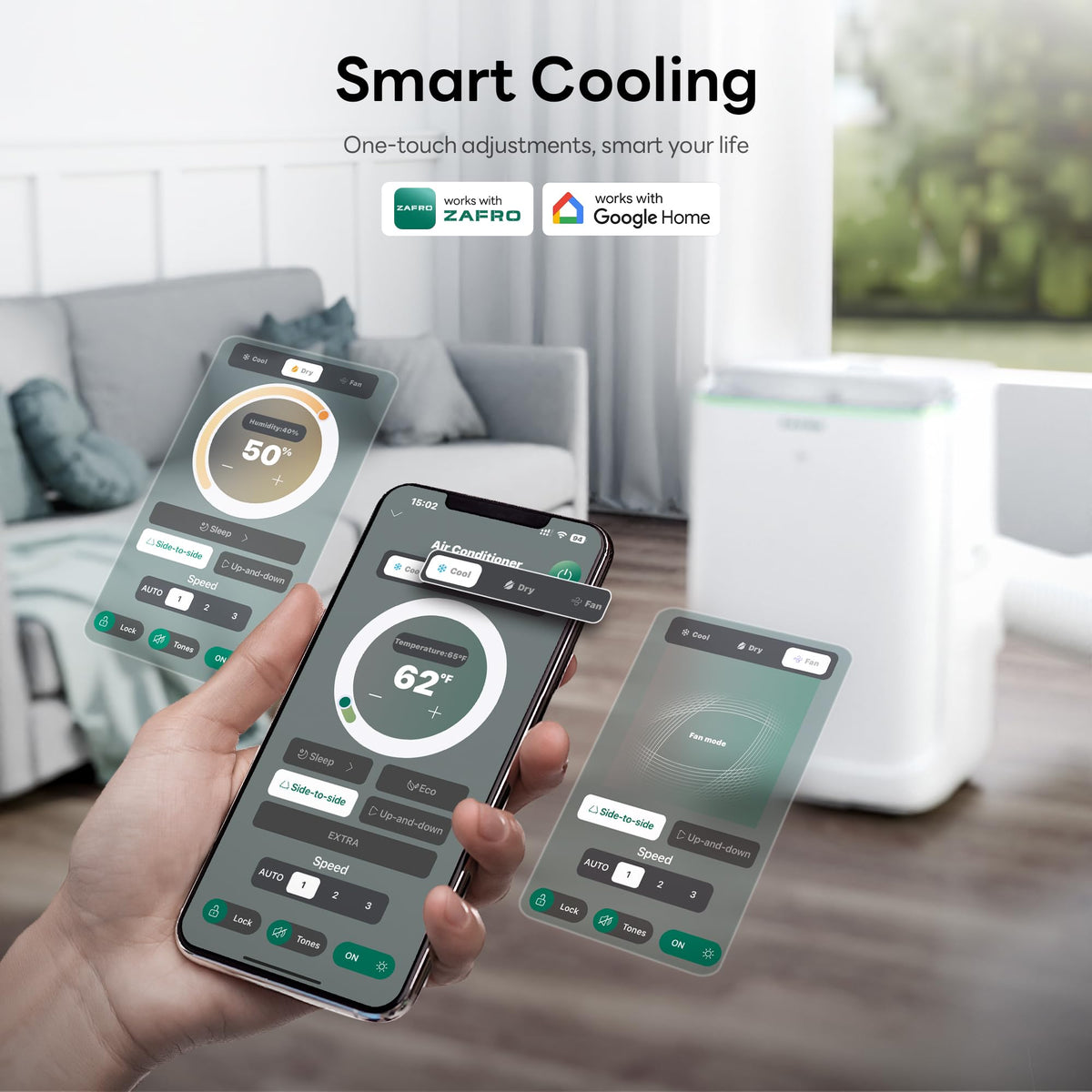 ZAFRO Smart Inverter Portable Air Conditioners, 14000 BTU (10000 BTU SACC) Dual Hose Portable AC Unit with Energy Saving/Ultra Quiet(42dB 2026)/Drainage-free Cool/APP/Remote for Multi-Scenario Use