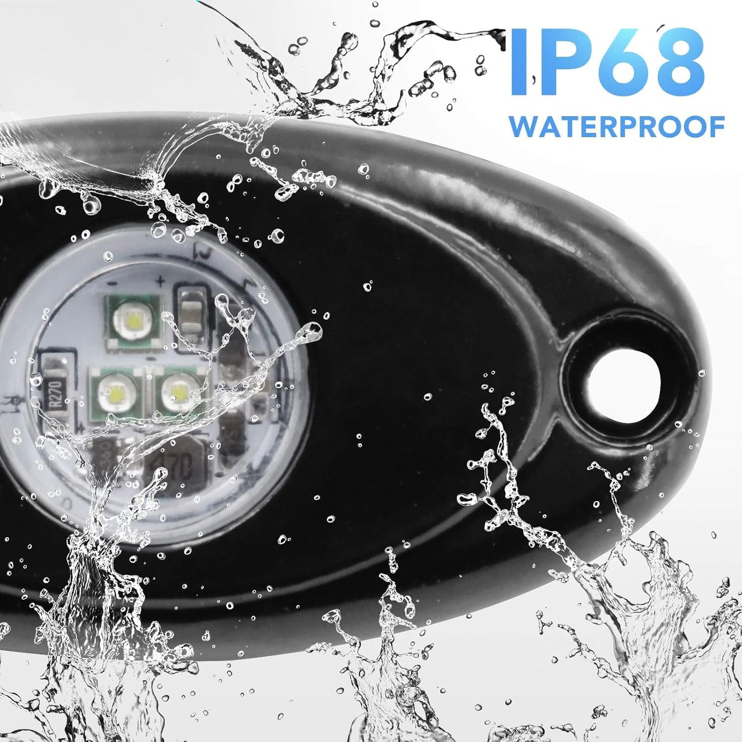 YONEDA 4 Pods White Rock Lights 6000K 3LED Bright LED Underglow Lights IP68 Waterproof for Trucks SUV UTV ATV RZR Car Boats Pickup Motorcycle