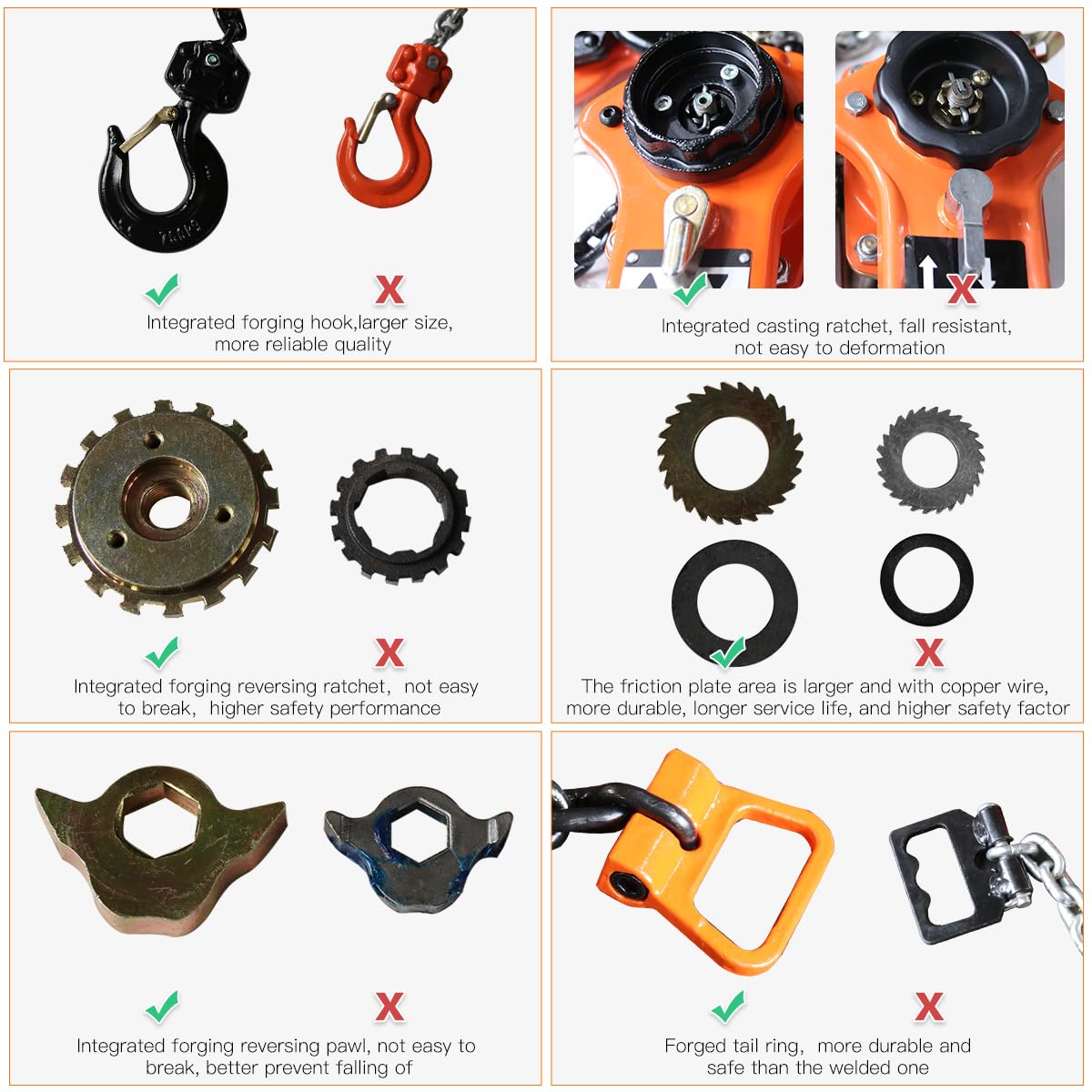 Amarite Lever Chain Hoist, 1.5 Ton / 3300 lbs Capacity, 10ft G80 Chain, Manual Ratchet Hoist for Lifting, Pulling and Binding Heavy Loads