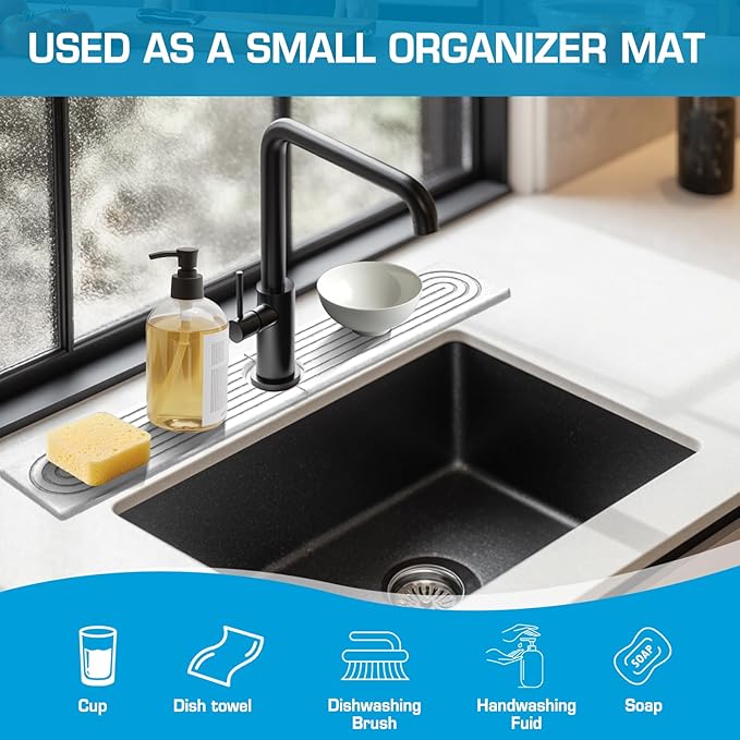 Faucet Mat for Kitchen Sink, Diatomite Quick Drying Tray, Long 23.6'' Kitchen