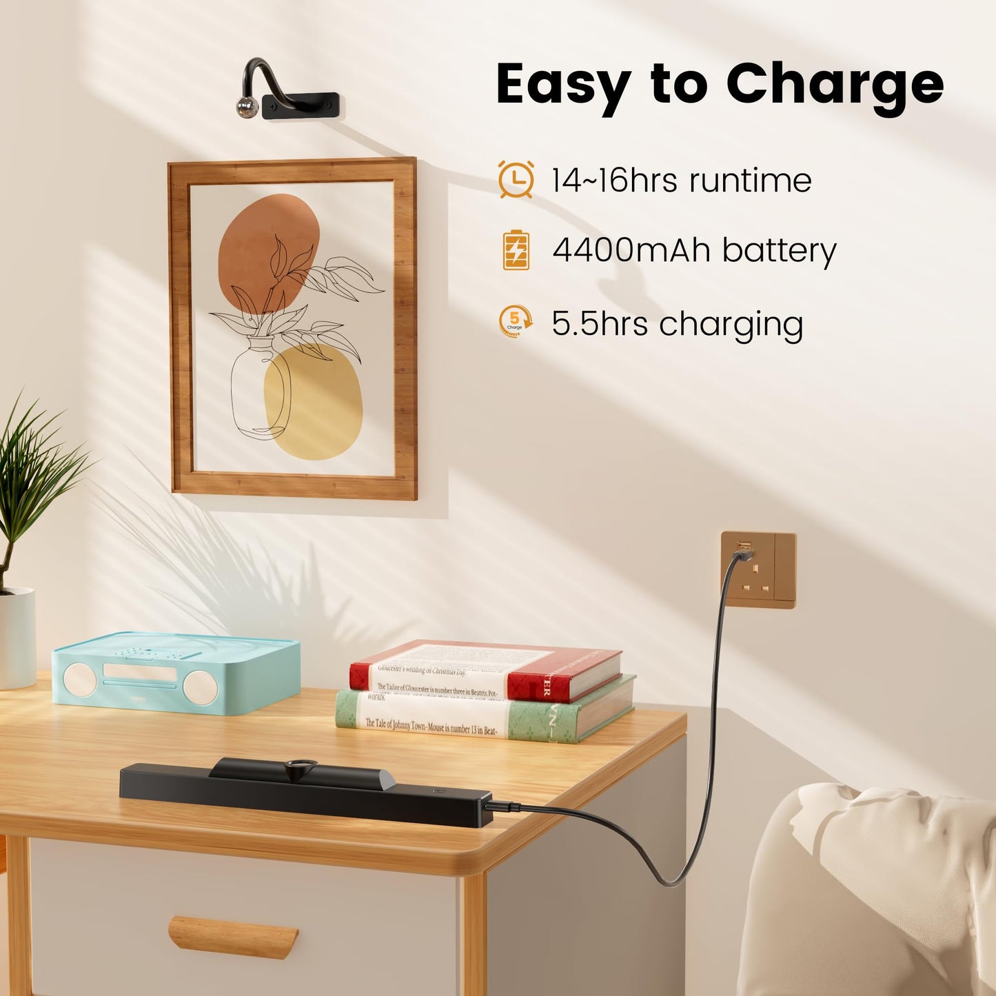 Craftersmark Wireless Picture Lights 12", 4400mAh Battery Powered Cordless Wall Lights, 2Pack Dimmable Remote Timer for Painting Artwork Living Room (Black)