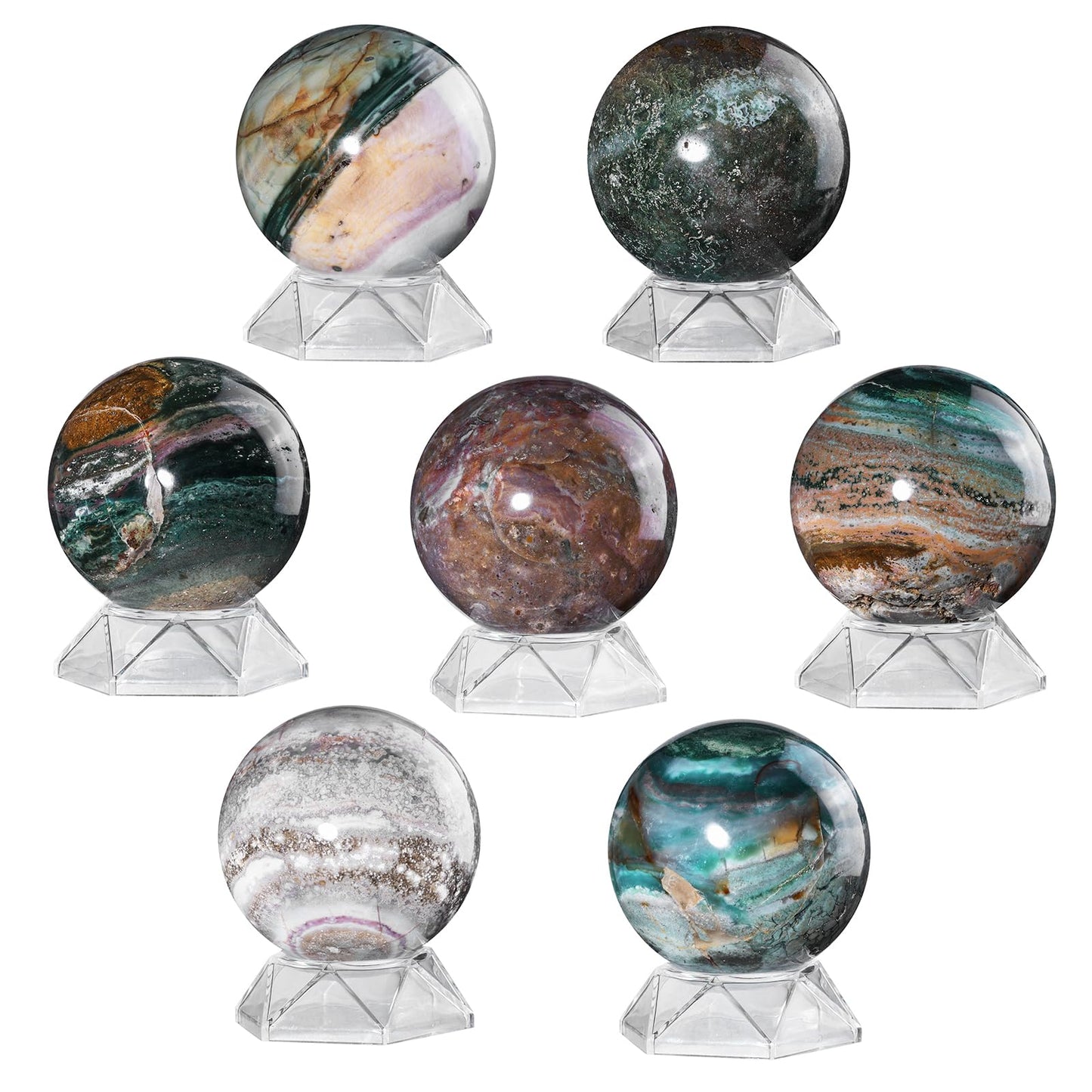 mookaitedecor Natural Ocean Jasper Crystal Ball with Acrylic Stand, 71-80 mm Feng Shui Divination Stone Sphere Sculpture for Home Office Table Display