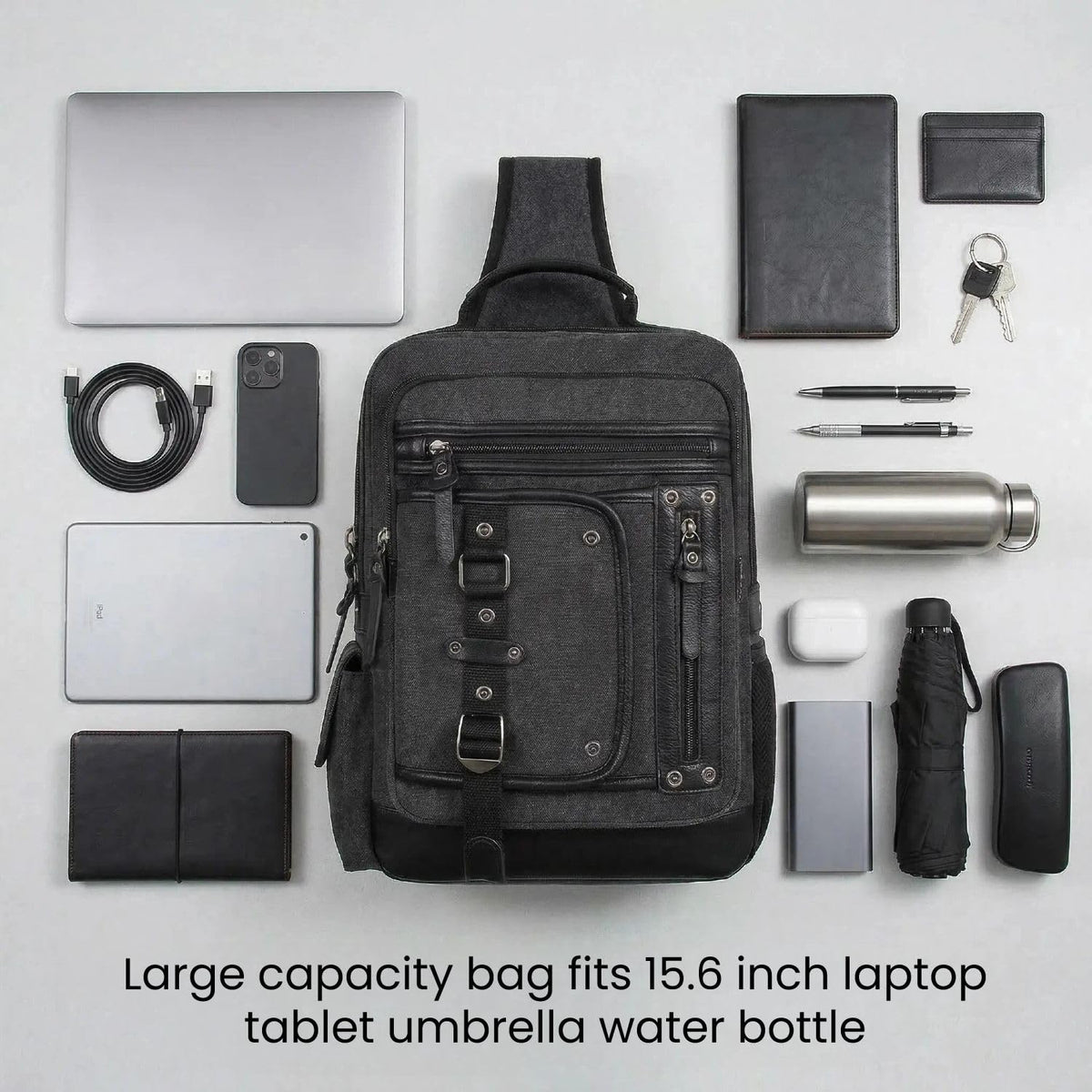 Schkleier Messenger Bag for Men Canvas Sling Bag Crossbody Backpack Laptop Shoulder Bag Hiking Daypacks Casual Tactical