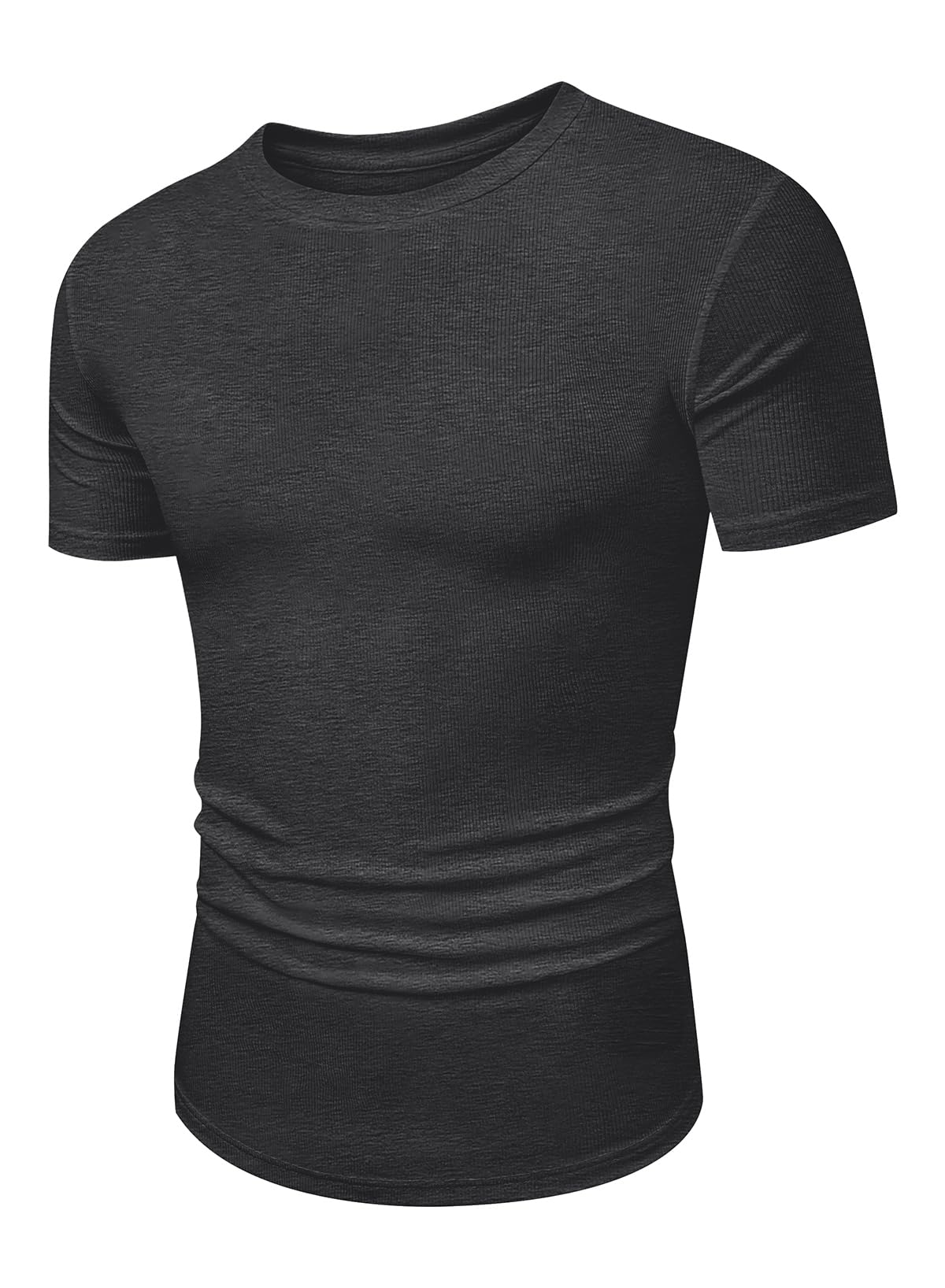 JMIERR Mens Short Sleeve Casual Shirts Muscle Slim Fitted Fashion Shirt Crewneck Longline Tees Shirts for Gym Workout Athletic, US 46(XL), Dark Grey