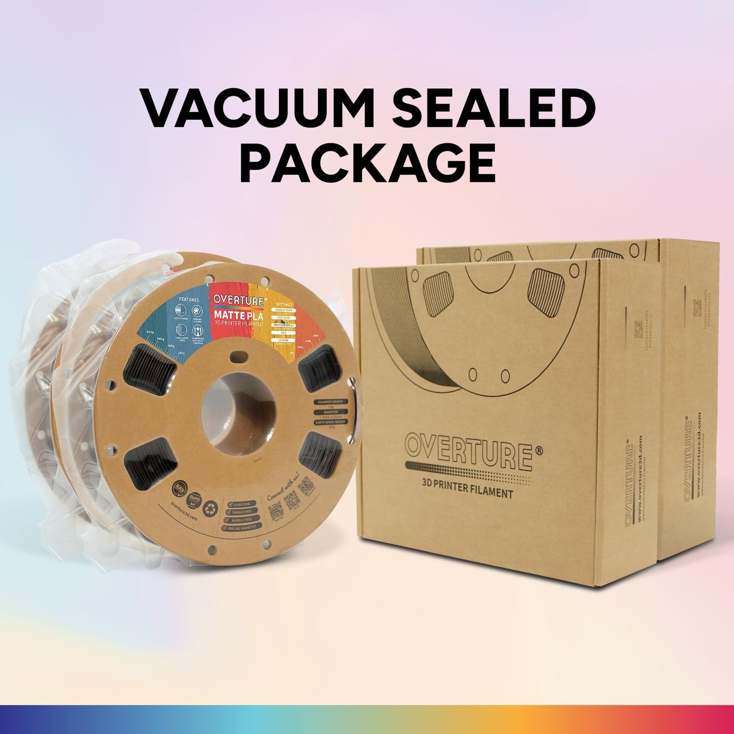 OVERTURE Matte PLA Filament 1.75mm, Easy to Print, PLA Matte 3D Printer Filament 1kg (2.2lbs), Cardboard Spool, Accuracy ± 0.02mm (Matte Black)