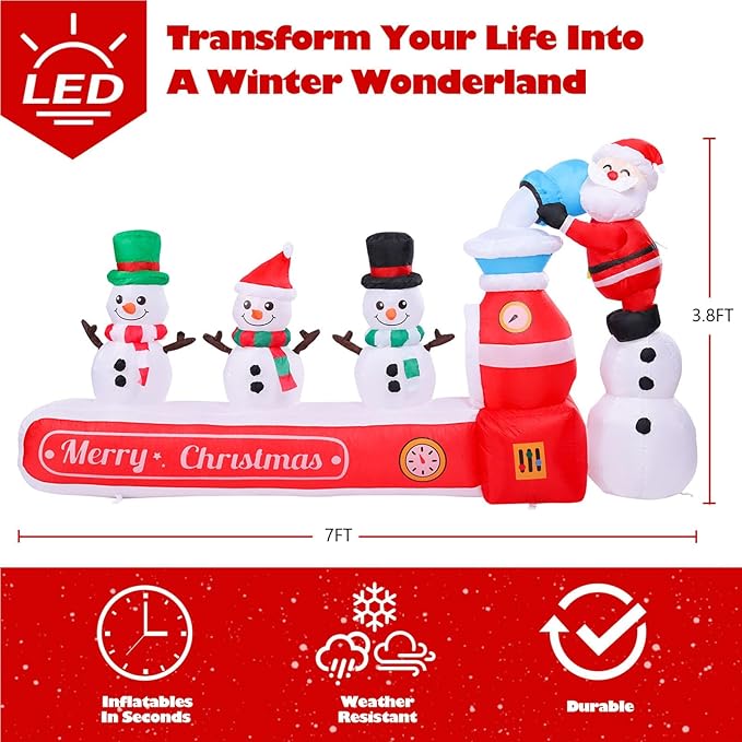Vigdur 7FT Snowman Christmas Decoration – Snowman Maker Christmas Blow Up with Built-in LED Lights, Outdoor Christmas Inflatable for Yard, Lawn, Garden, Holiday Party & Home Décor