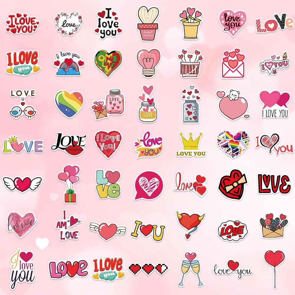 Valentines Stickers, 200 PCS Love Stickers, Valentines Sticker for Kids, Heart Sticker Crafts for Kids Classroom, Self-Adhesive Vinyl Waterproof Valentine's Day Gift Decal for Water Bottle Scrapbook