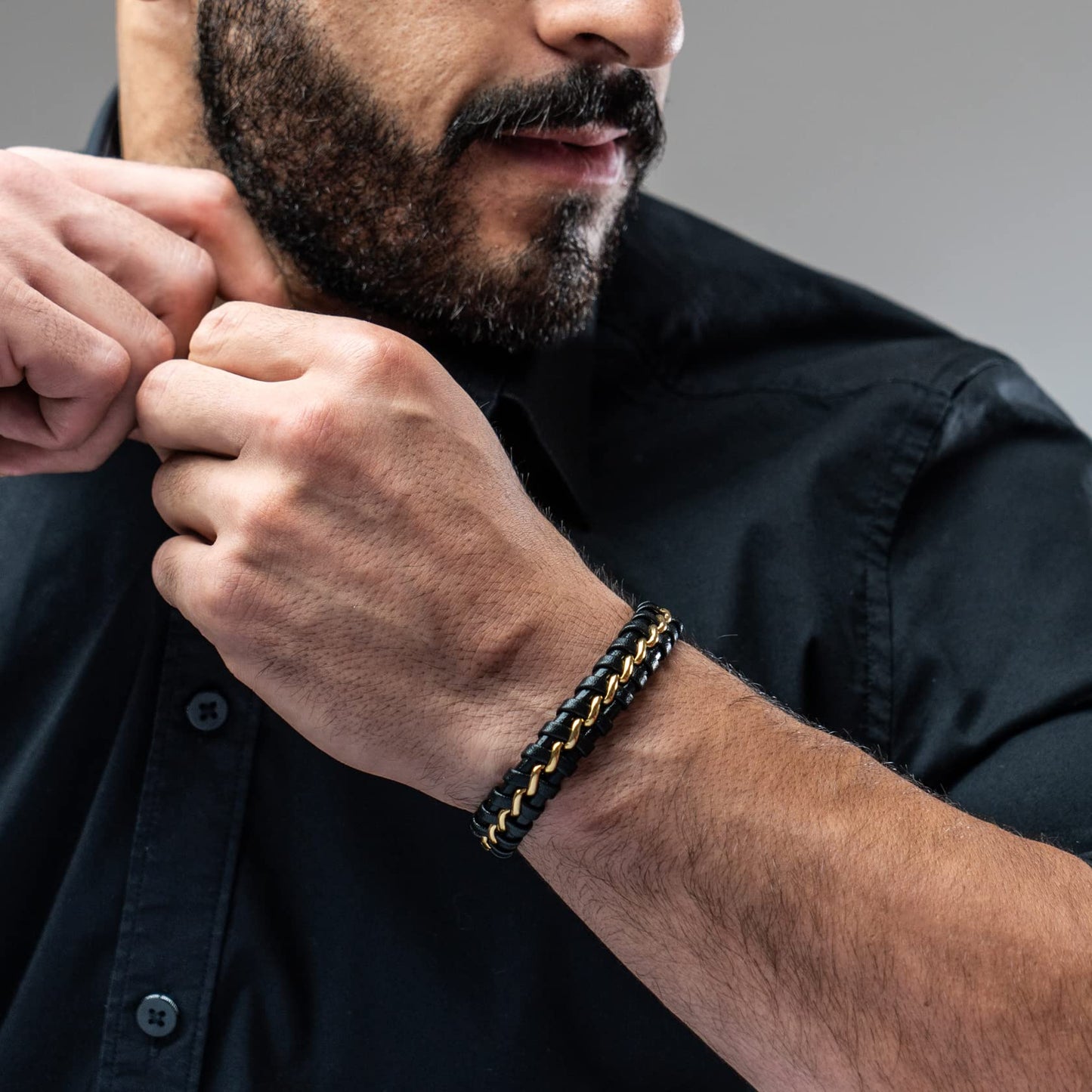 SERASAR Leather Wristbands for Mens 23cm Gold Bracelet GiftBox Genuine Cowhide Braided AdjustAble Magnetic Clasp MultiLayer Wrap Mens Bracelets Band Jewelry Magnet Accessories