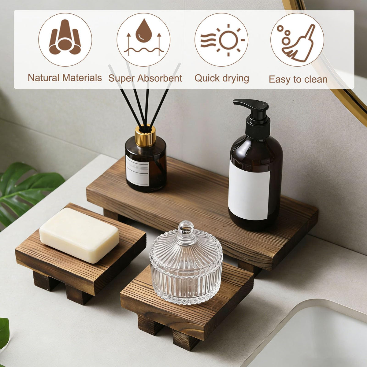 Klunk Wood Display Riser Set of 3, Rustic Farmhouse Countertop Stands
