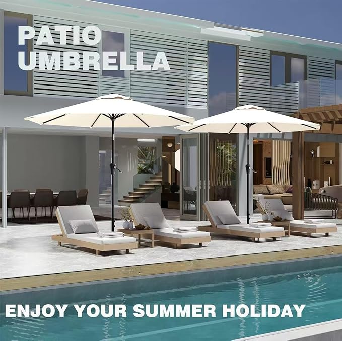 AreShark 9 FT Patio Umbrella for Outdoor, Outdoor Table Umbrella with Push Button Tilt and Crank, Outdoor Patio Umbrellas with 8 Sturdy Ribs for Market, Garden, Pool (Cream-white)