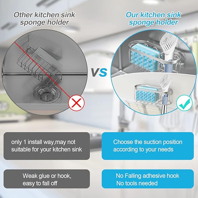 Yazoni 2-in-1 Sponge Holder for Kitchen Sink, Sink Caddy Kitchen Sink Organizer