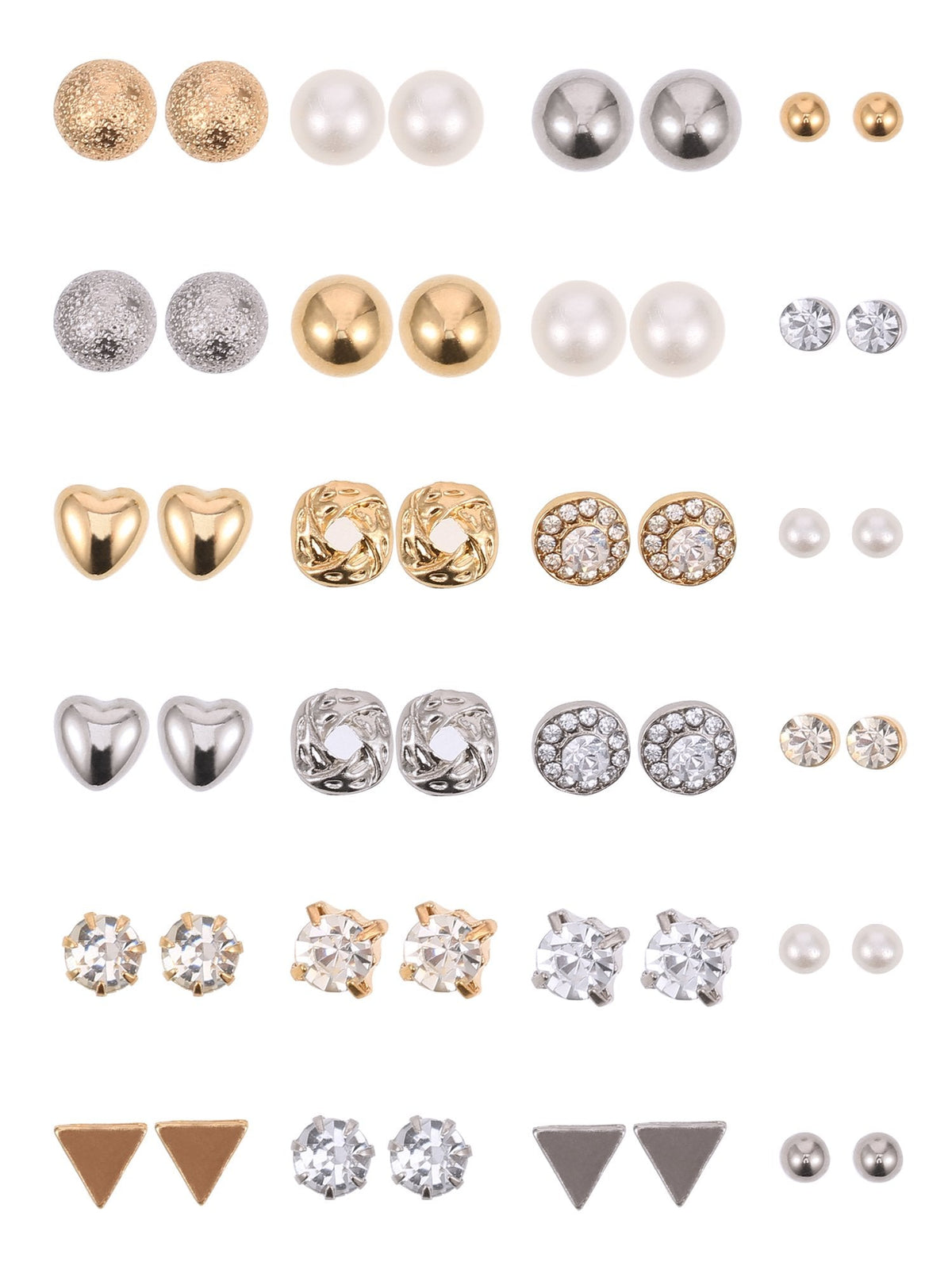 BBTO 24 Pairs Stud Earrings Crystal Pearl Earring Set Ear Stud Jewelry for Women Men(Sliver, Gold)