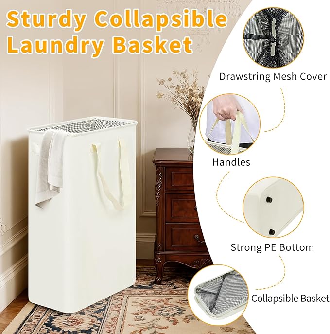 Slim Laundry Hamper, 48L Ultra Thin Collapsible Laundry Basket
