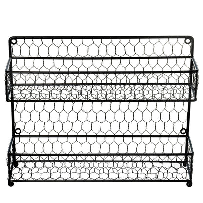MyGift® Farmhouse Style Metal Wire Spice Rack - Wall Mount or Kitchen Countertop 2-Tier Seasoning Jar Storage Organizer, Black